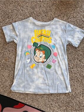 Lucky Charms Shirt Boys Large 10/12 Gray Tie Dye Breakfast Cereal Leprechaun Tee